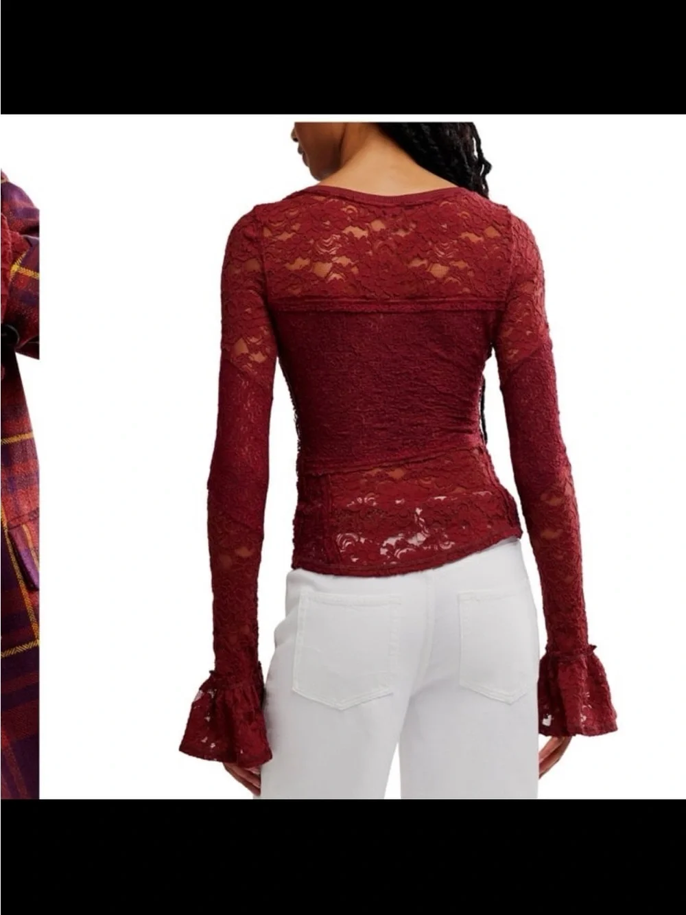 NWT free people women’s flared sleeve sheer lace top color Cabernet size small